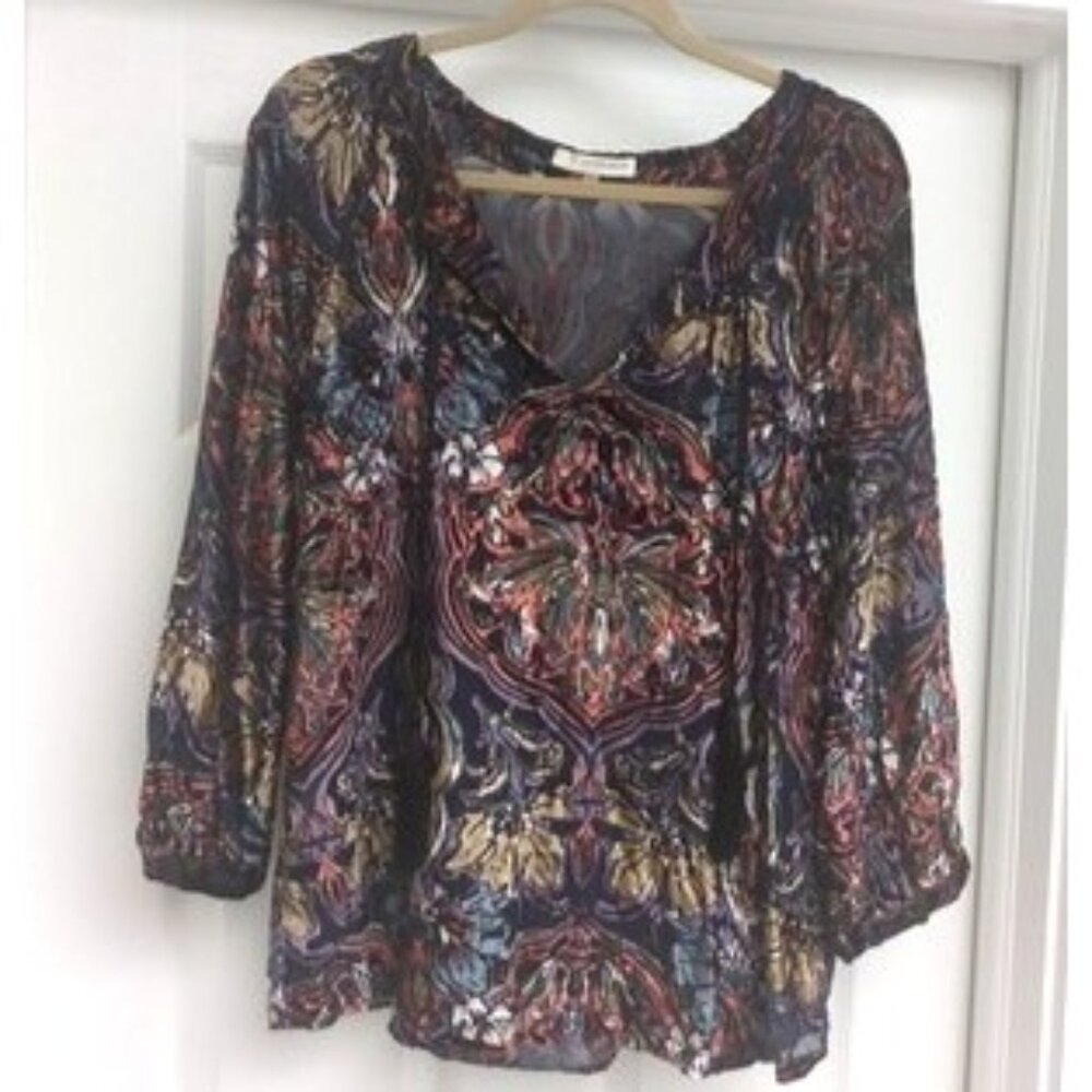 Lavender‎ Brown Womens Velvet Burnout Blouse Medium Fairy Whimsigoth Romantic